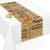 Pizza Party Kraft Paper Table Runner with Crayons, 13x72 Inches